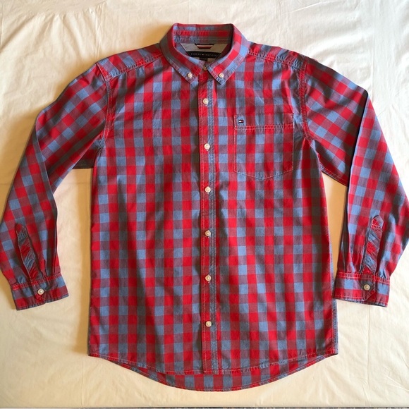 Tommy Hilfiger Red and Blue Casual Button Down Shirt Size XL (20) - Picture 1 of 7